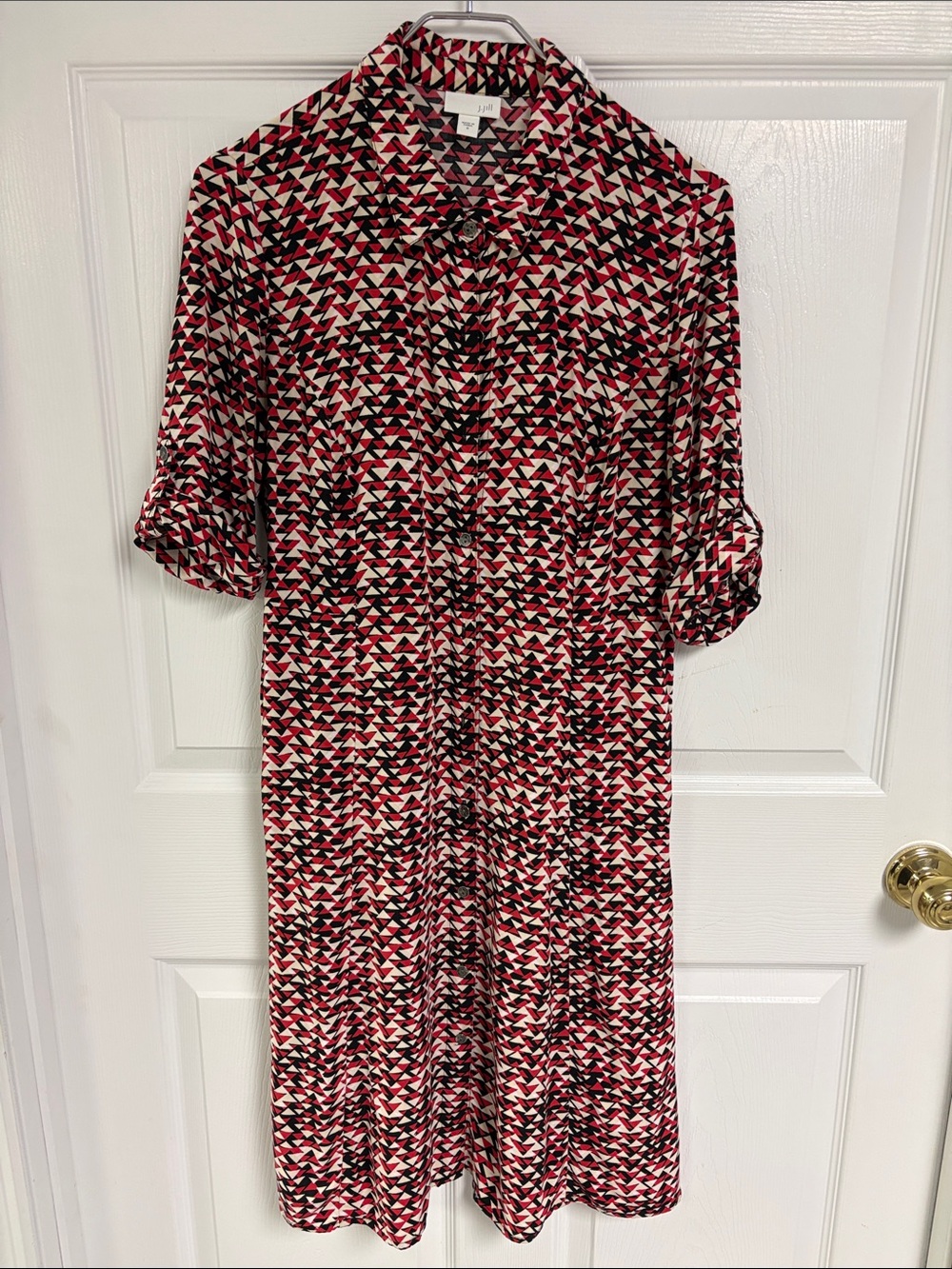 J Jill Patterned Button-Front Shirt Dress in Red & Black